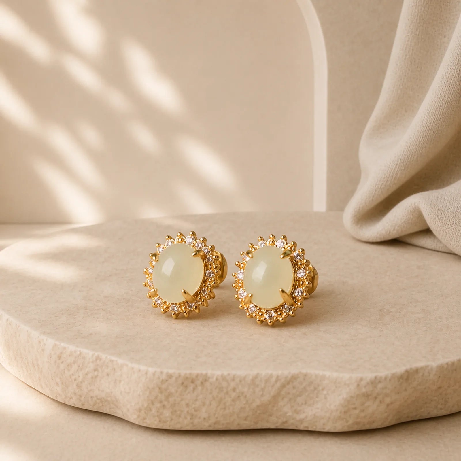 Natural Hetian Jade Egg Copper Prosperity Earrings featuring Jade, Copper, Lotus