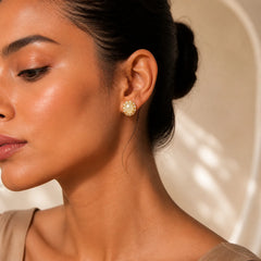 Natural Hetian Jade Egg Copper Prosperity Earrings featuring Jade, Copper, Lotus