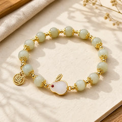 Natural Hetian Jade Fu Character Fu Brand Rabbit Abundance Bracelet featuring Jade, Fu Character, Copper