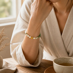 Natural Hetian Jade Gradient Lotus Abundance Bracelet featuring Jade, Lotus, Lotus Symbol
