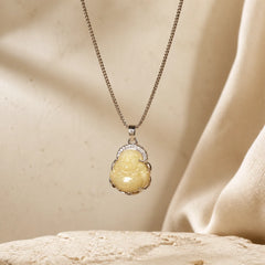 Natural Hetian Jade Laughing Buddha Abundance Necklace Pendant featuring Jade, Laughing Buddha