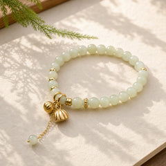 Natural Hetian Jade Lotus Luck Bracelet featuring Jade, Lotus, Lotus Symbol