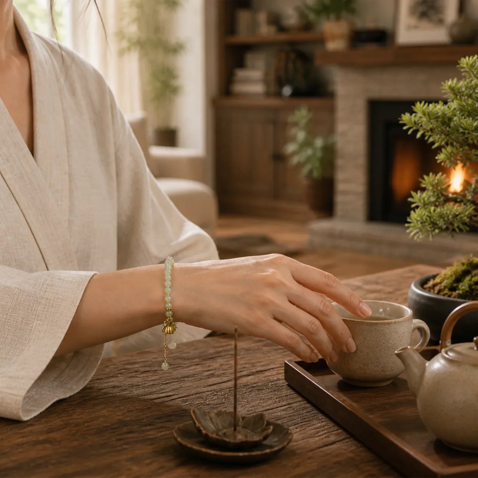 Natural Hetian Jade Lotus Luck Bracelet featuring Jade, Lotus, Lotus Symbol