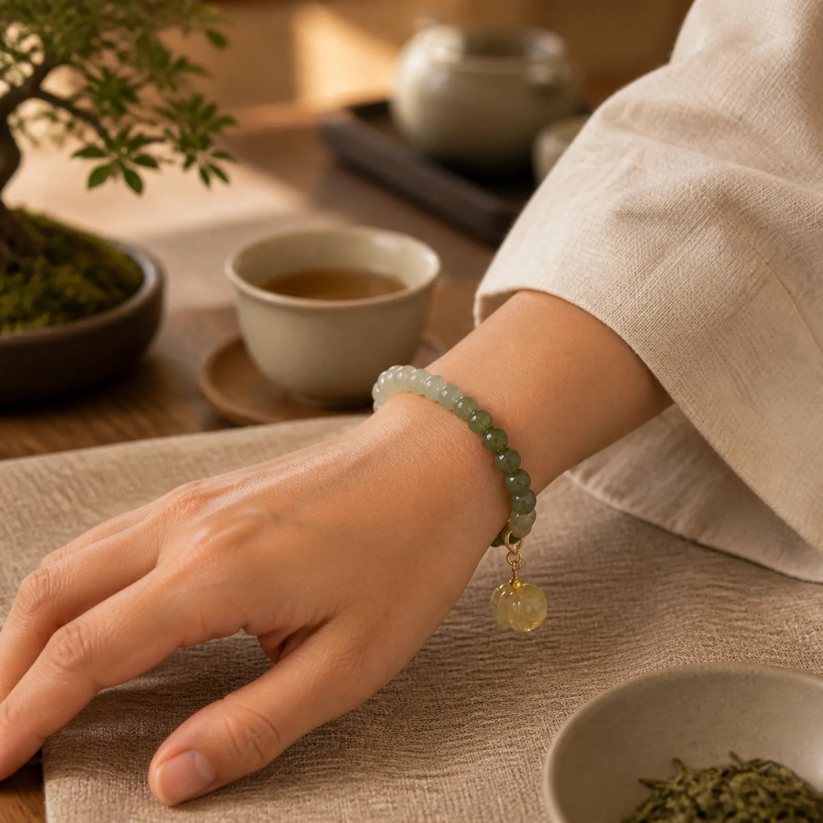 Natural Hetian Jade Money Bag Charm Bead Prosperity Bracelet featuring Jade