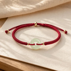 Natural Hetian Jade Peace Buckle Fu Character Protection Luck Braided Bracelet featuring Jade, Peace Buckle, Fu Character