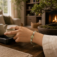 Natural Hetian Jade Peace Buckle Luck Braided Bracelet featuring Jade, Peace Buckle, Copper