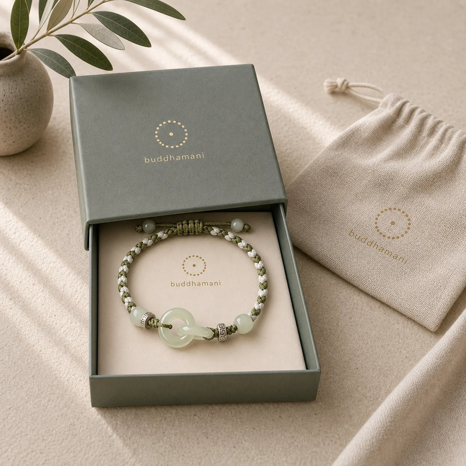 Natural Hetian Jade Peace Buckle Luck Braided Bracelet featuring Jade, Peace Buckle, Copper