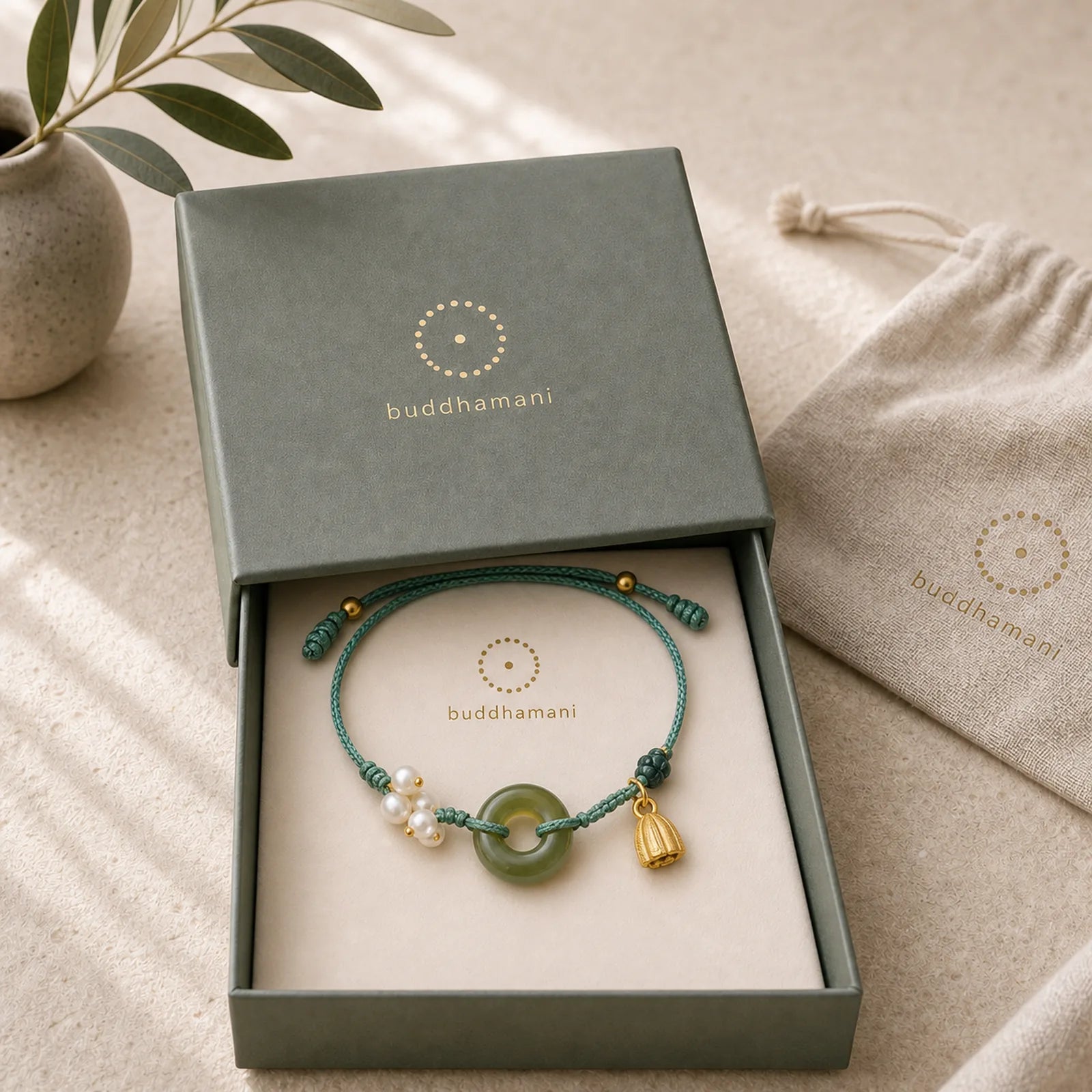 Natural Hetian Jade Peace Buckle Pearl Luck Handcrafted Braided Bracelet featuring Jade, Peace Buckle, Pearl