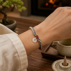 Natural Hetian Jade Peace Buckle Protection Colored Rope Braided Bracelet featuring Jade, Peace Buckle, Copper
