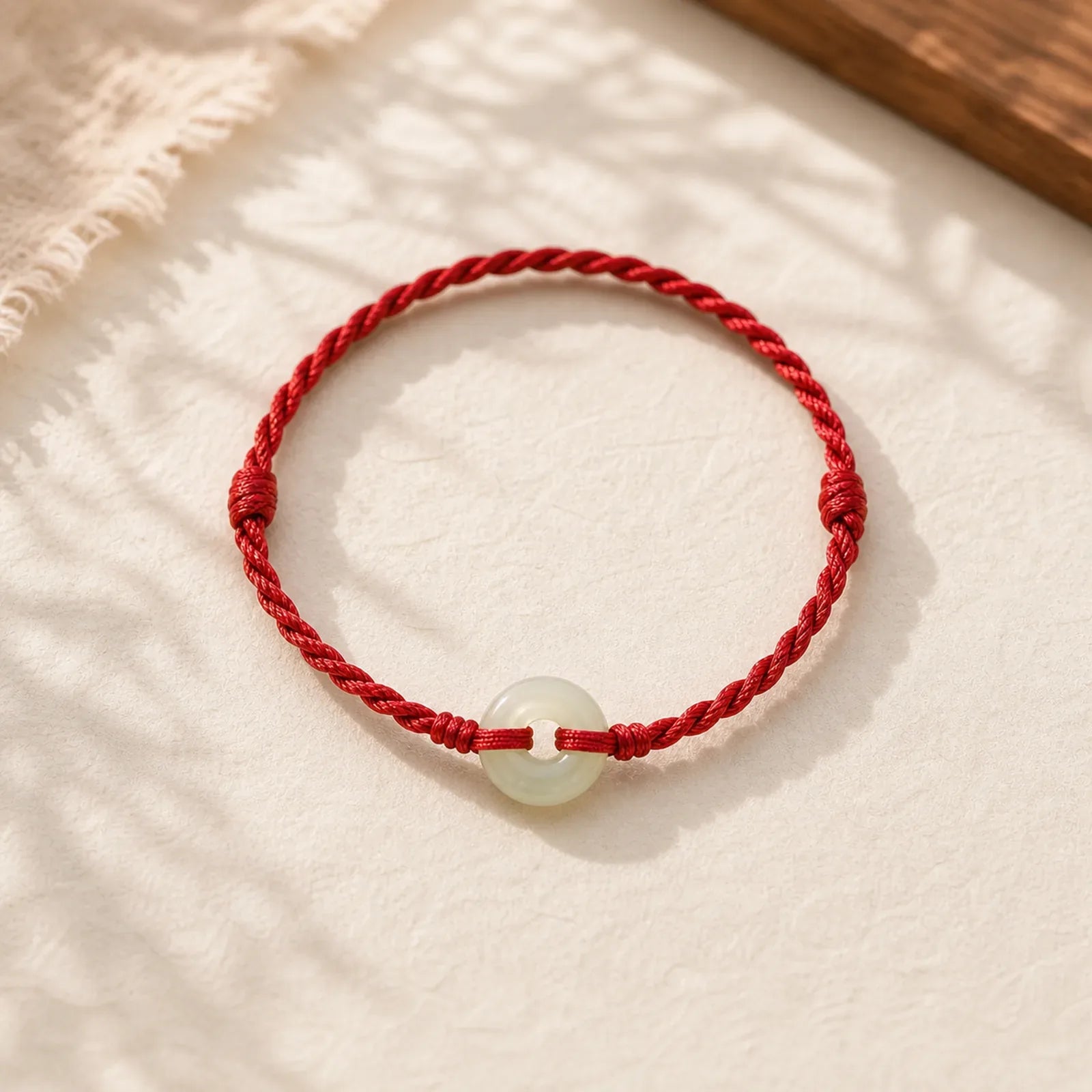 Natural Hetian Jade Peace Buckle Protection Luck Braided Bracelet Anklet featuring Jade, Peace Buckle, Copper