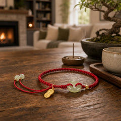 Natural Hetian Jade Peace Buckle Red String Luck Braided Bracelet featuring Jade, Peace Buckle, Red String