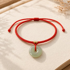 Natural Hetian Jade Peace Buckle String Abundance Bracelet Anklet featuring Jade, Peace Buckle, Red String