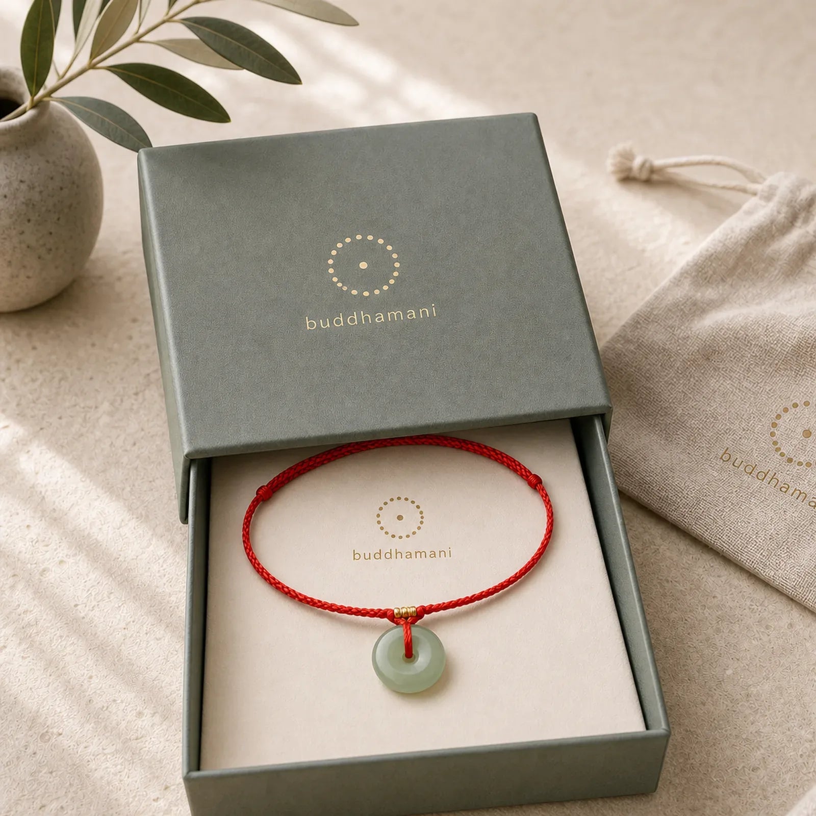 Natural Hetian Jade Peace Buckle String Abundance Bracelet Anklet featuring Jade, Peace Buckle, Red String