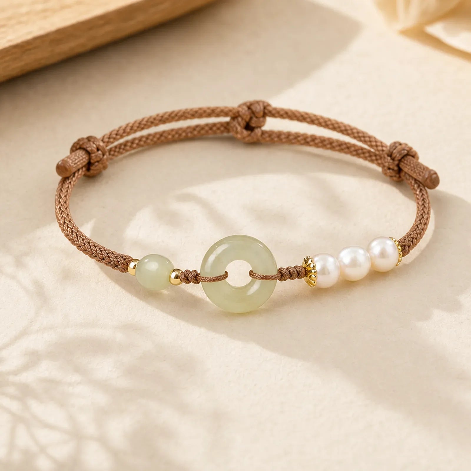 Natural Hetian Jade Pearl Peace Buckle Luck Bracelet featuring Jade, Pearl, Peace Buckle