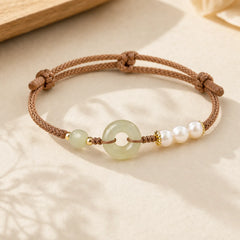 Natural Hetian Jade Pearl Peace Buckle Luck Bracelet featuring Jade, Pearl, Peace Buckle