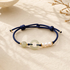 Natural Hetian Jade Pearl Peace Buckle Luck Bracelet (Extra 35% Off | USE CODE: FS35) featuring Jade, Pearl, Peace Buckle