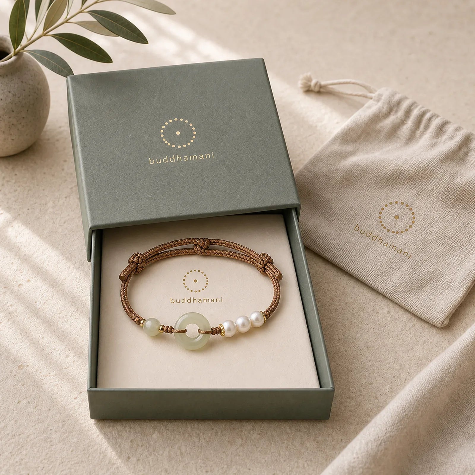 Natural Hetian Jade Pearl Peace Buckle Luck Bracelet featuring Jade, Pearl, Peace Buckle