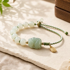 Natural Hetian Jade PiXiu Luck Fu Character String Bracelet featuring Jade, Pixiu, Fu Character