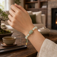 Natural Hetian Jade PiXiu Luck Fu Character String Bracelet featuring Jade, Pixiu, Fu Character
