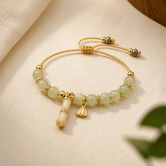 Natural Hetian Jade Prosperity Lotus Bamboo Charm Bracelet featuring Jade, Lotus, Bamboo