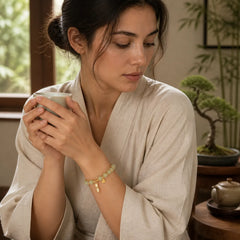 Natural Hetian Jade Prosperity Lotus Bamboo Charm Bracelet featuring Jade, Lotus, Bamboo