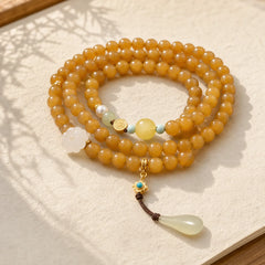 Natural Hetian Topaz Amber Lotus White Jade Pearl Success Bracelet featuring Topaz, Amber, Lotus