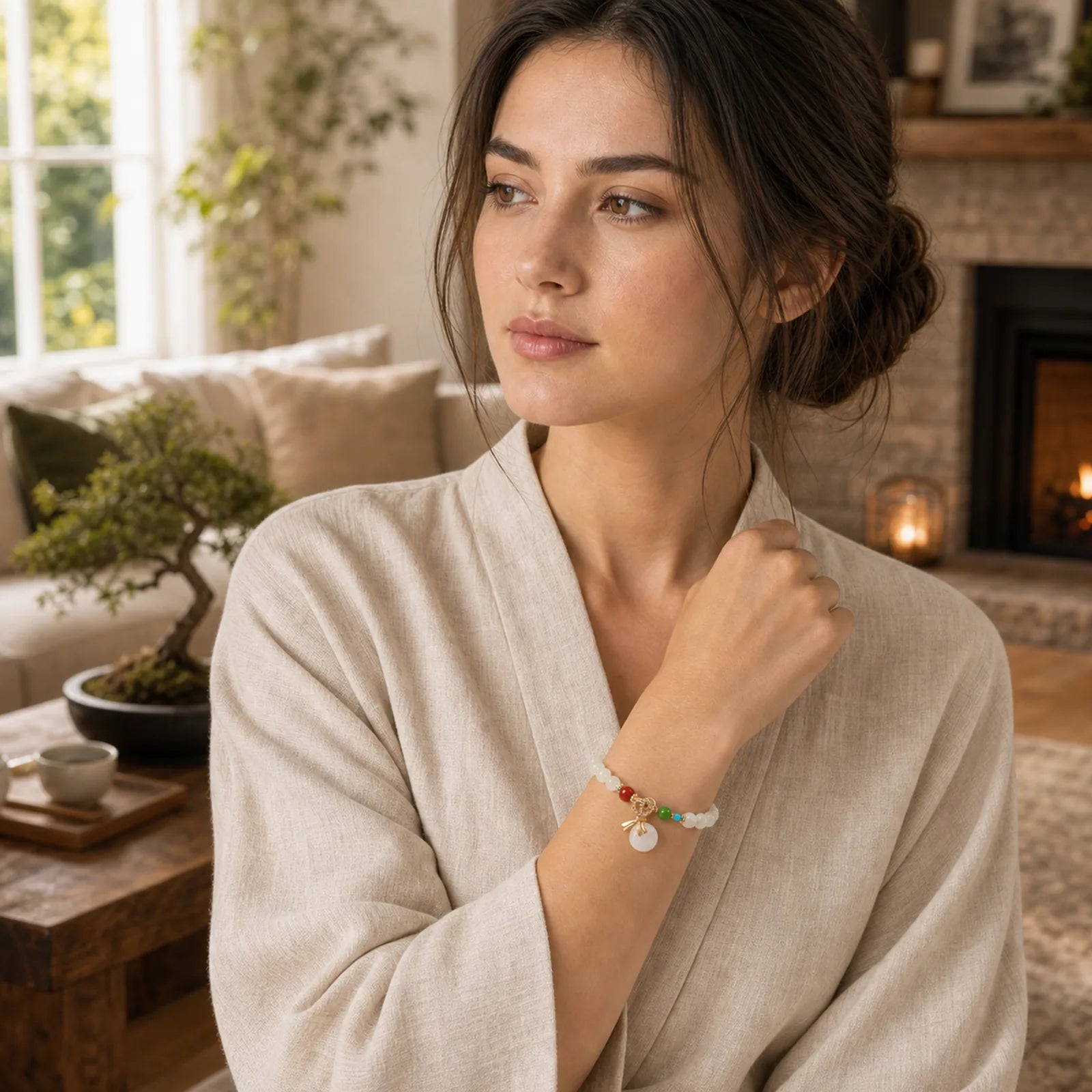 Natural Hetian White Jade 14K Gold Plated Money Bag Blessing Bracelet featuring White Jade, Jade, Cyan Jade