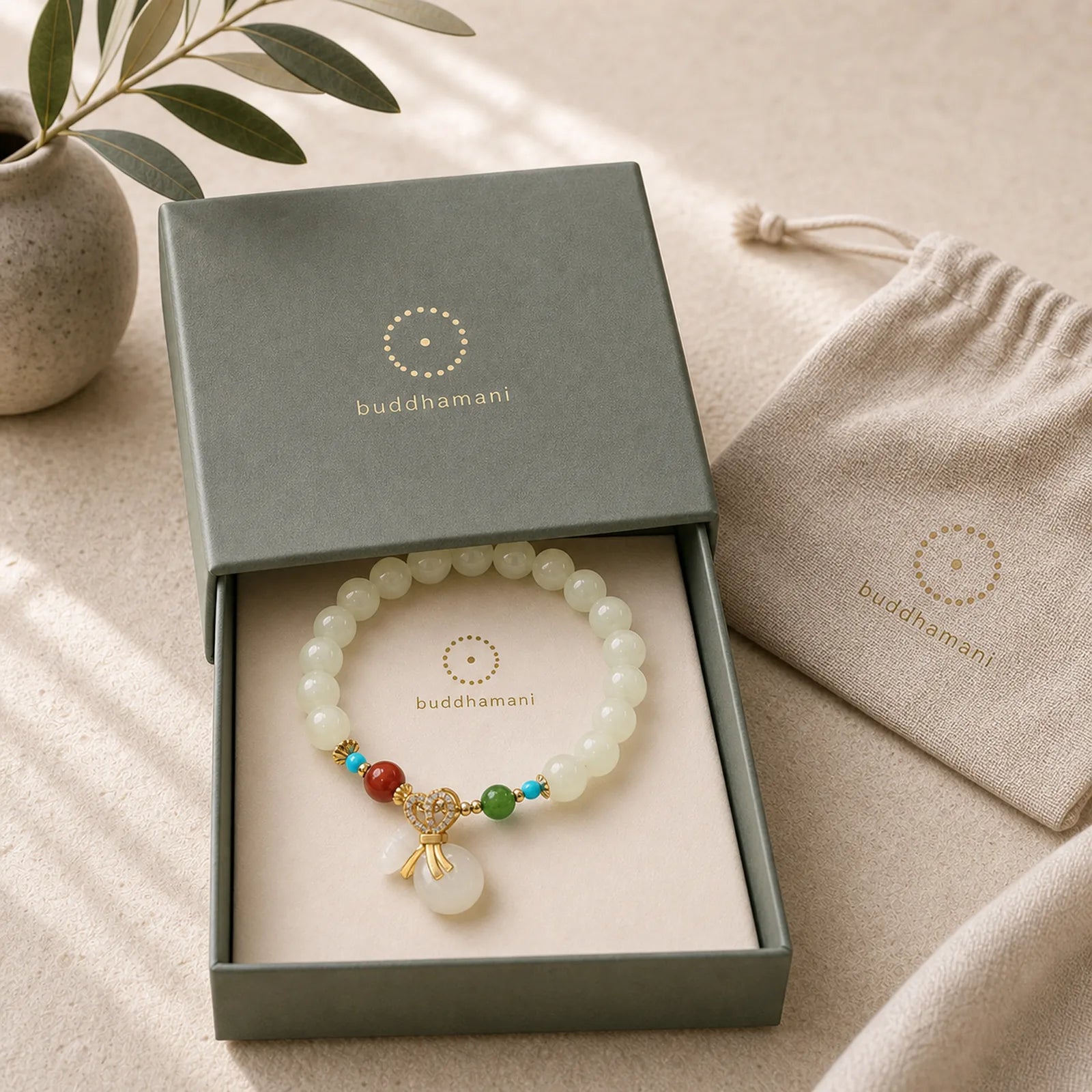 Natural Hetian White Jade 14K Gold Plated Money Bag Blessing Bracelet featuring White Jade, Jade, Cyan Jade
