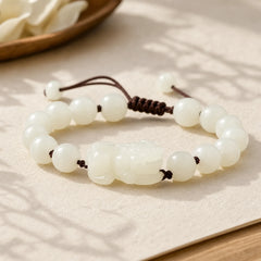 Natural Hetian White Jade PiXiu Wealth String Bracelet featuring White Jade, Jade, Pixiu