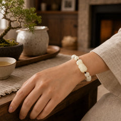 Natural Hetian White Jade PiXiu Wealth String Bracelet featuring White Jade, Jade, Pixiu