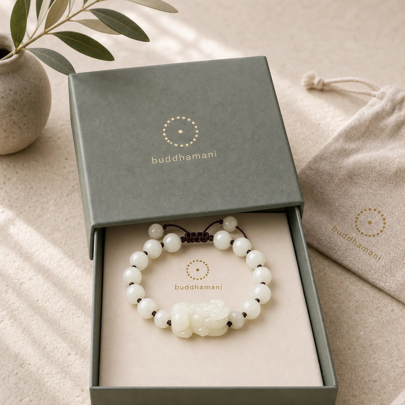 Natural Hetian White Jade PiXiu Wealth String Bracelet featuring White Jade, Jade, Pixiu