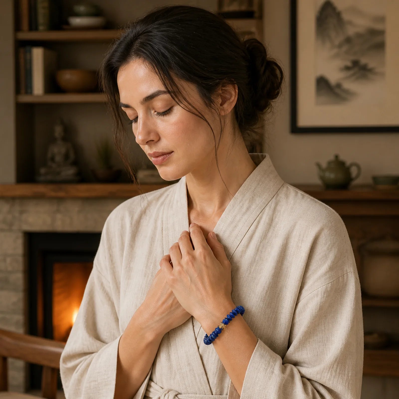 Natural Irregular Design Lapis Lazuli Lazurite Positive Bracelet featuring Lapis Lazuli (Lazurite)