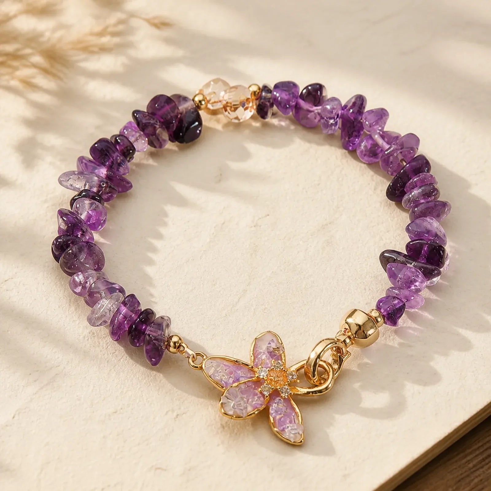 Natural Irregular Gravel Amethyst Blue Crystal Wisteria Balance Bracelet featuring Amethyst, Blue Crystal