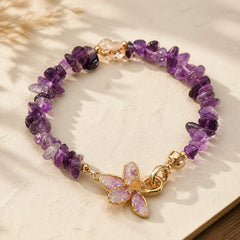 Natural Irregular Gravel Amethyst Blue Crystal Wisteria Balance Bracelet featuring Amethyst, Blue Crystal
