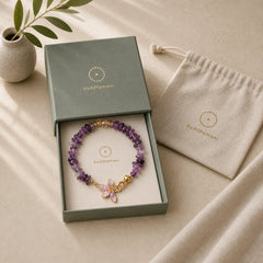 Natural Irregular Gravel Amethyst Blue Crystal Wisteria Balance Bracelet featuring Amethyst, Blue Crystal