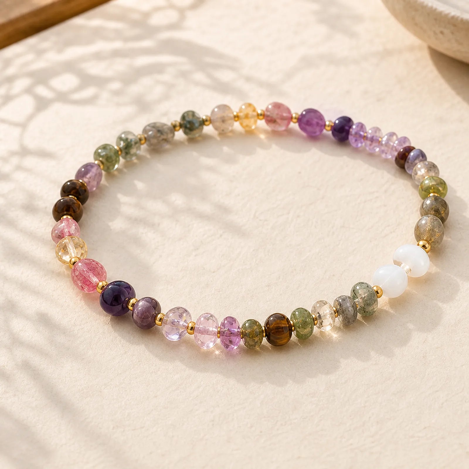 Natural Irregular Shape Stone Crystal Meditation Balance Bracelet featuring Amethyst, Garnet, Tourmaline