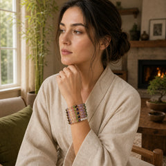 Natural Irregular Shape Stone Crystal Meditation Balance Bracelet featuring Amethyst, Garnet, Tourmaline