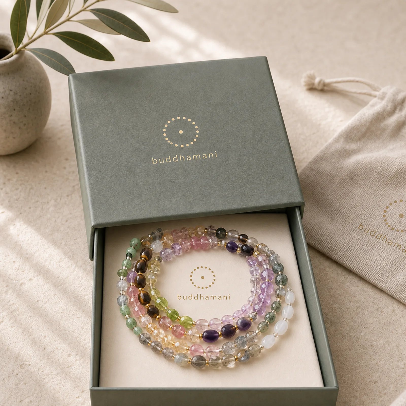 Natural Irregular Shape Stone Crystal Meditation Balance Bracelet featuring Amethyst, Garnet, Tourmaline