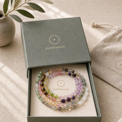 Natural Irregular Shape Stone Crystal Meditation Balance Bracelet featuring Amethyst, Garnet, Tourmaline