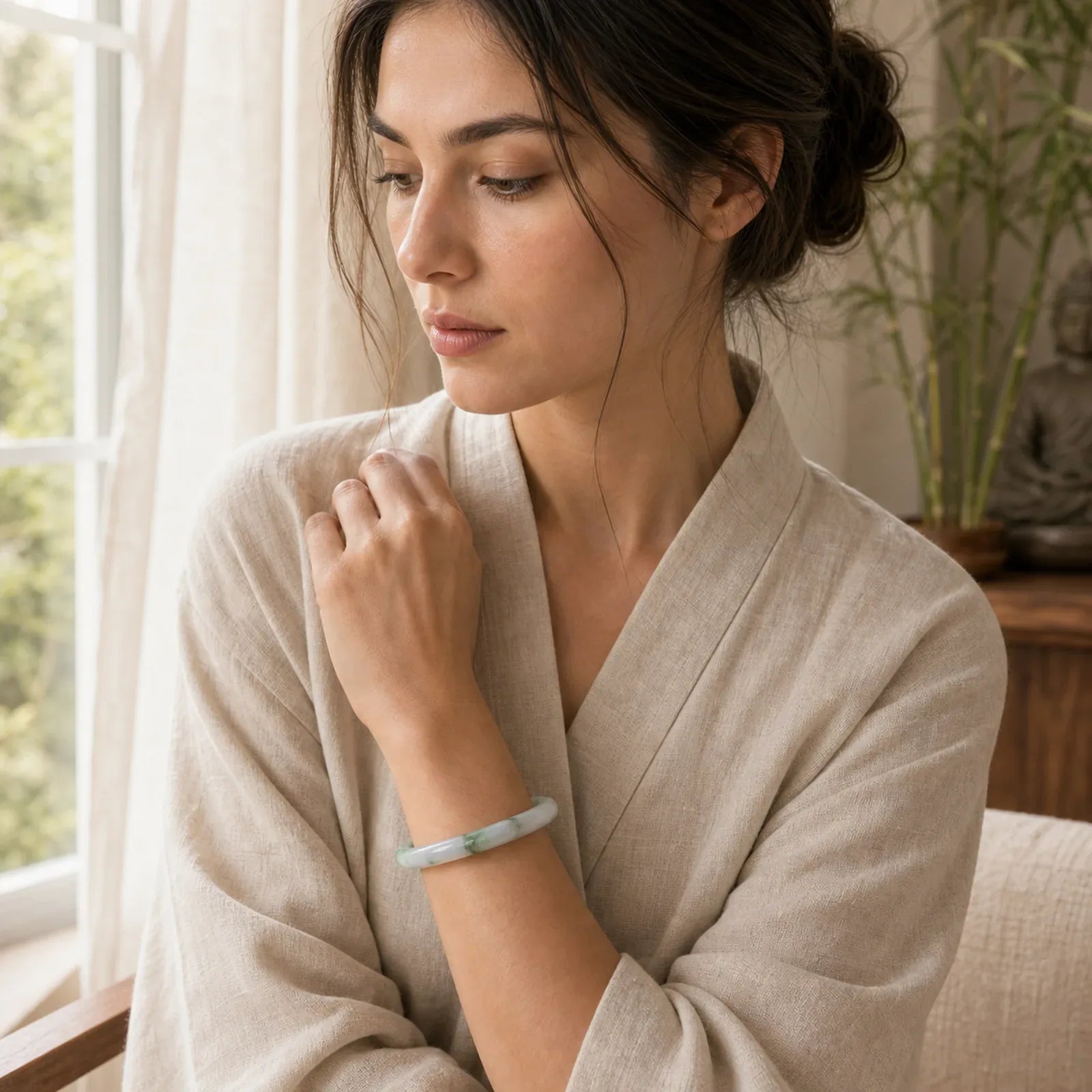 Natural Jade Abundance Protection Bracelet Bangle featuring Jade
