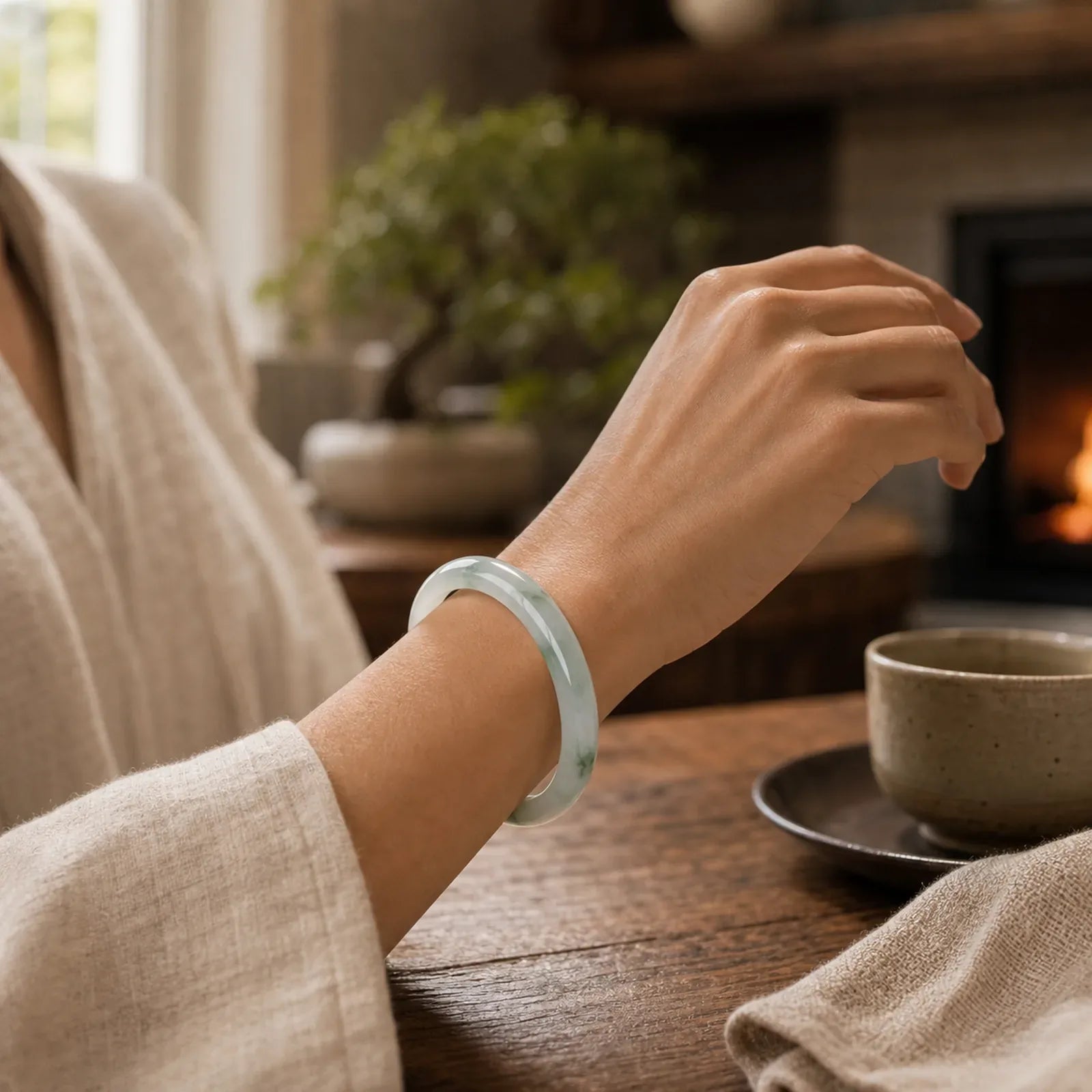 Natural Jade Abundance Protection Bracelet Bangle featuring Jade