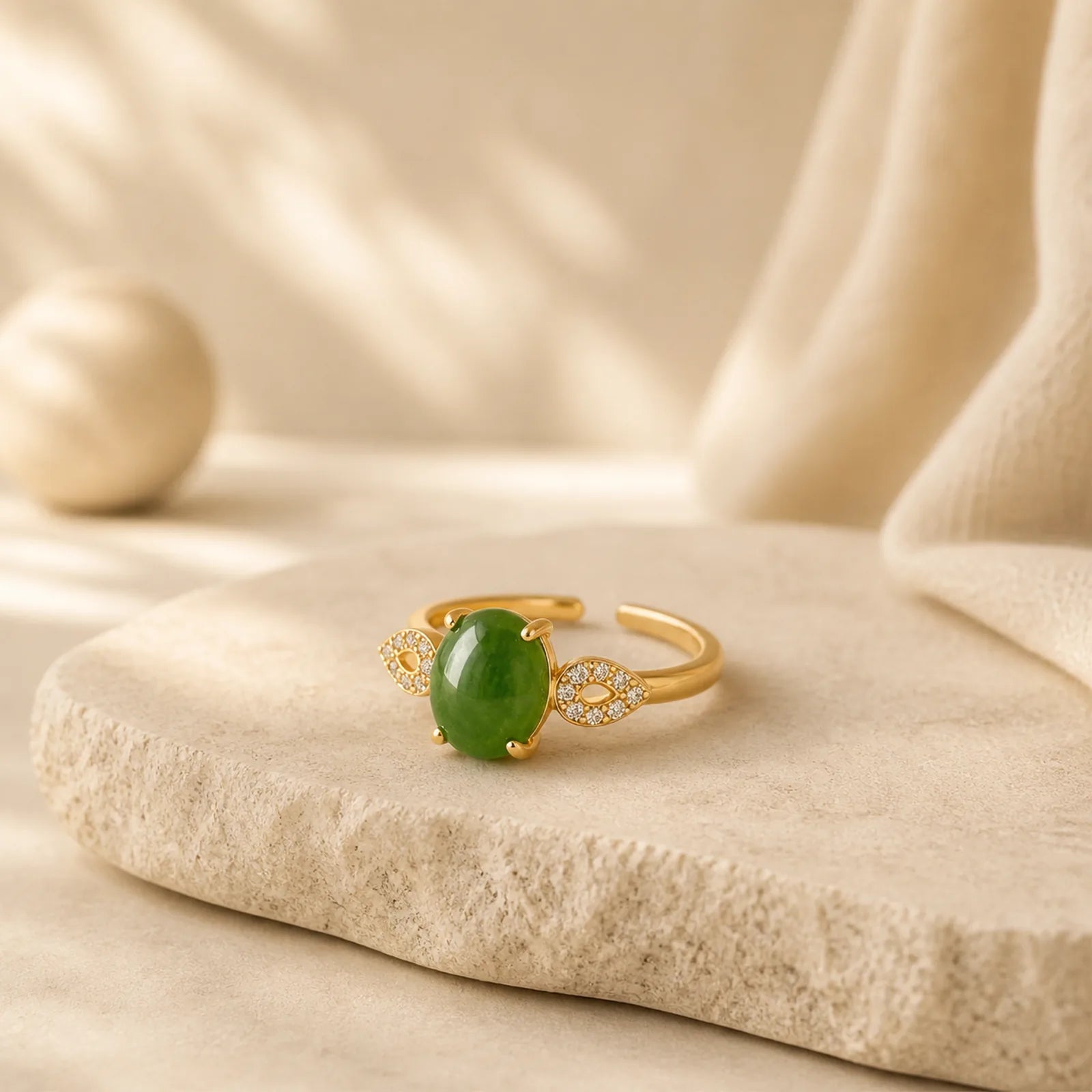 Natural Jade Adjustable Buckle Prosperity Ring featuring Jade
