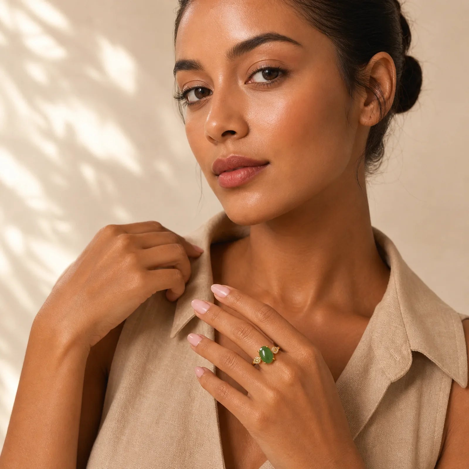 Natural Jade Adjustable Buckle Prosperity Ring featuring Jade