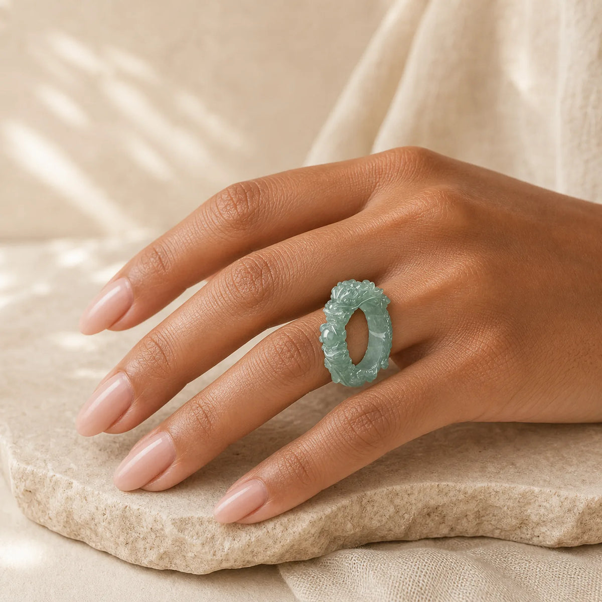 Natural Jade Dragon Success Ring featuring Jade, Dragon, The Phoenix