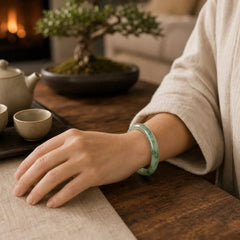 Natural Jade Fortune Blessing Bangle Bracelet featuring Jade