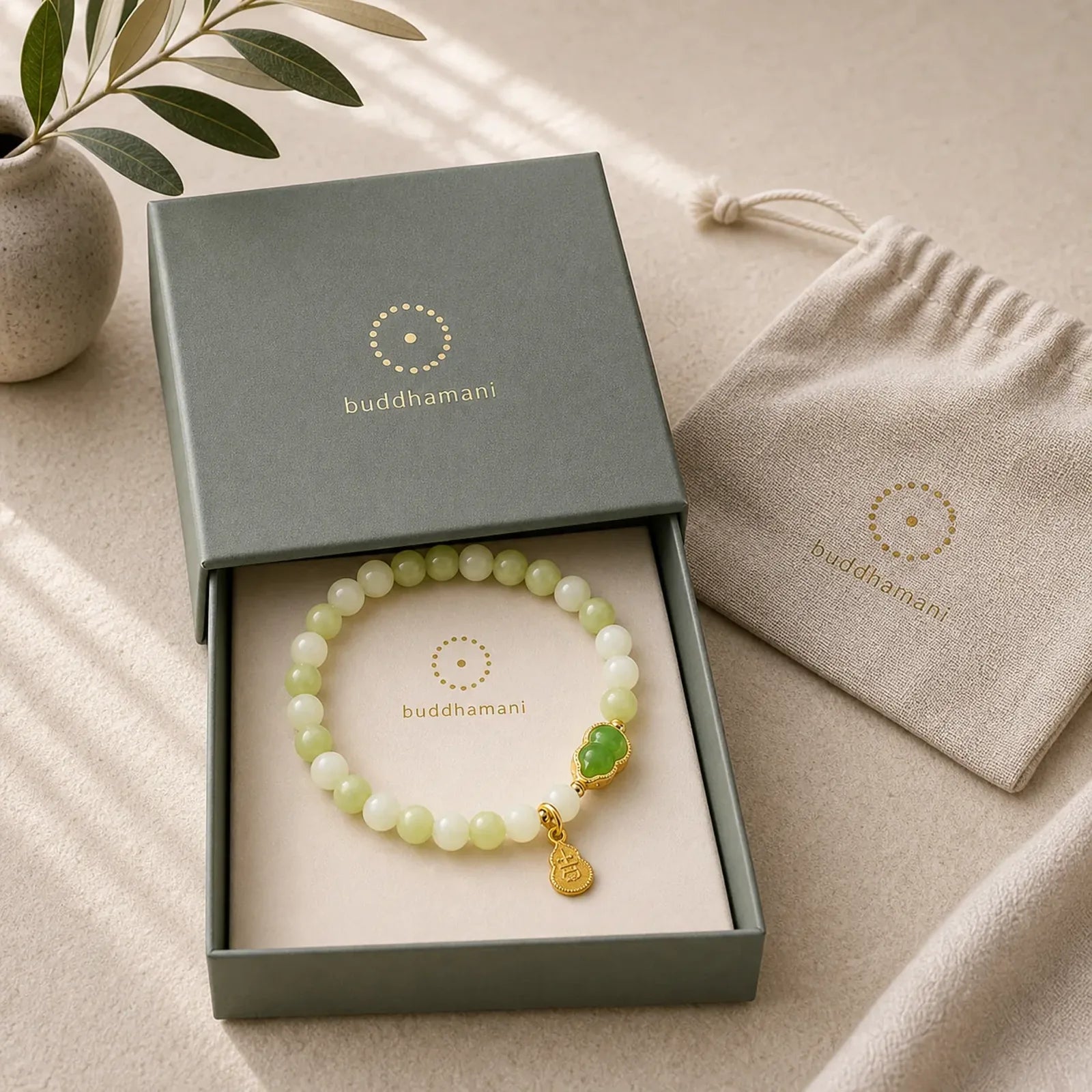 Natural Jade Green Aventurine Gourd Fu Character Luck Bracelet featuring Jade, Green Aventurine, Fu Character