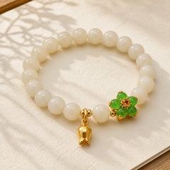 Natural Jade Green Flower Lily Of The Valley Luck Bracelet featuring Jade, Cyan Jade