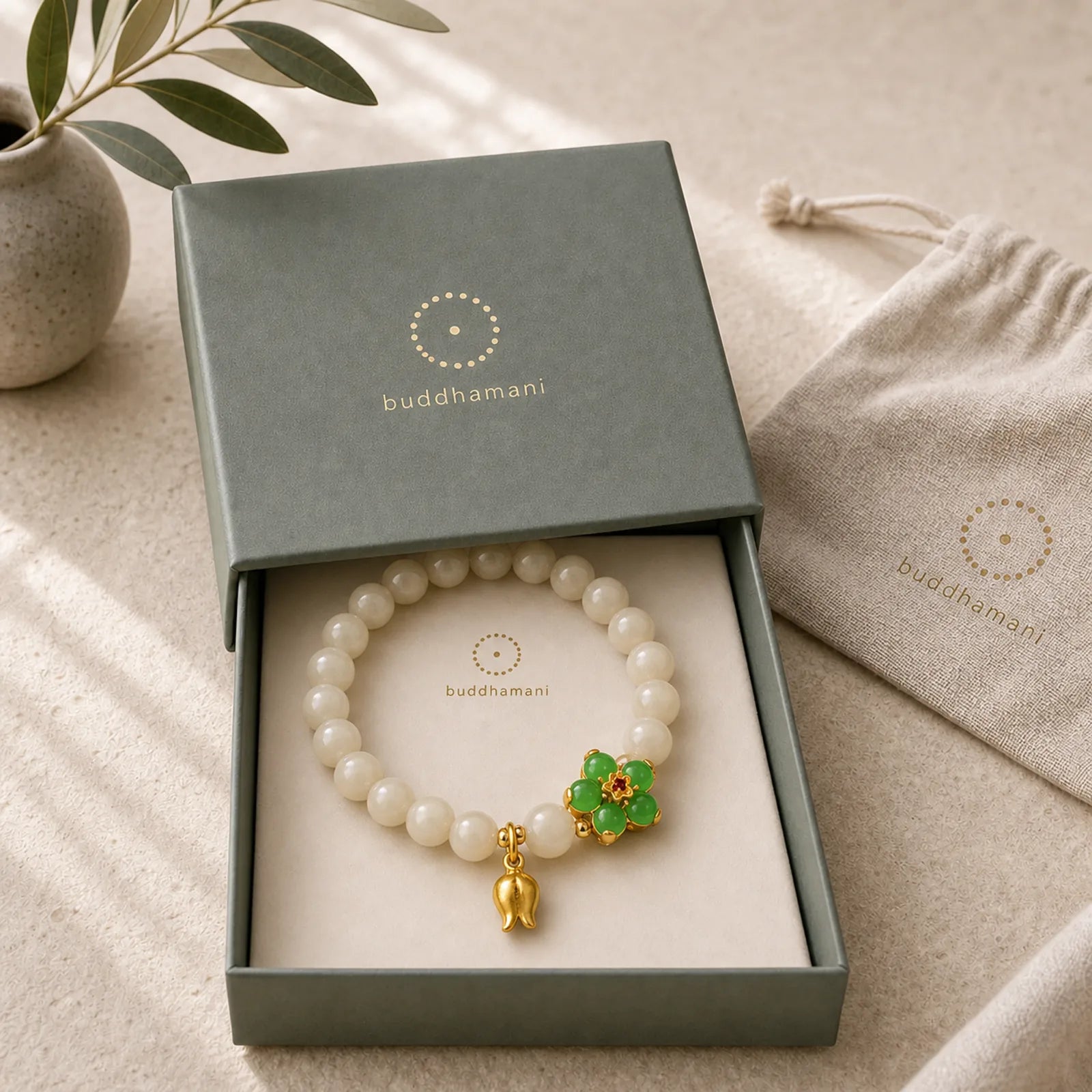 Natural Jade Green Flower Lily Of The Valley Luck Bracelet featuring Jade, Cyan Jade