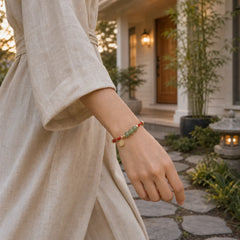 Natural Jade Lotus Seed Strength Red String Weave Bracelet featuring Jade, Lotus, Red String
