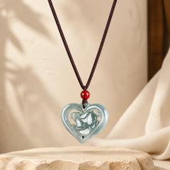 Natural Jade Love Heart Rabbit Luck Necklace Pendant featuring Jade